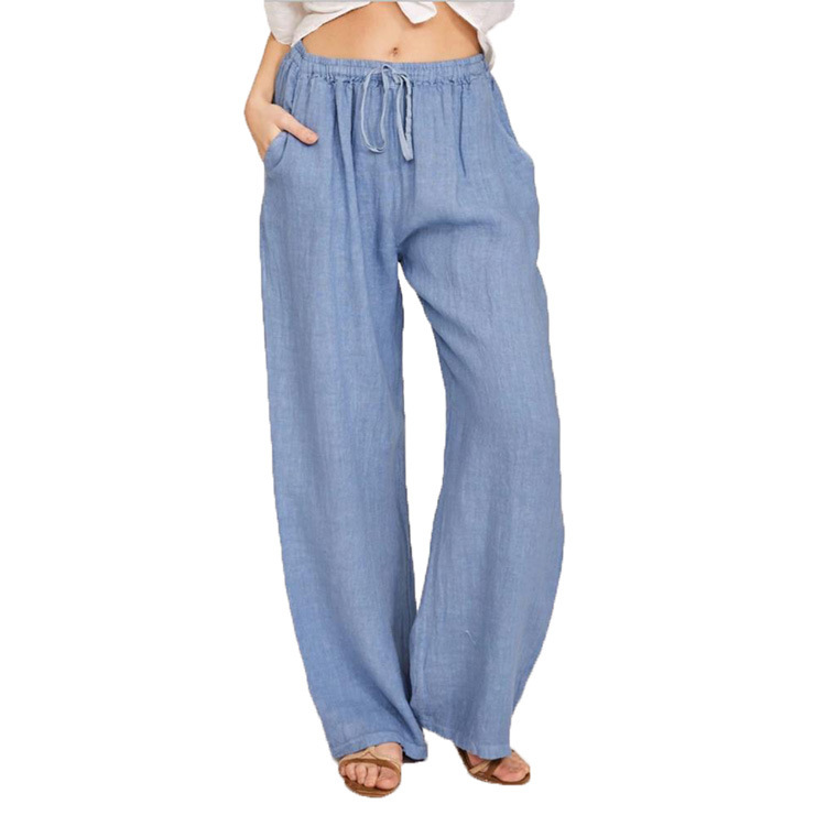 Women's largest size cotton linen casual trousers