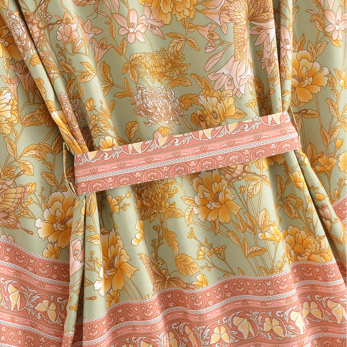 Mystic Green Butterfly Boho Floral Print Short Robe