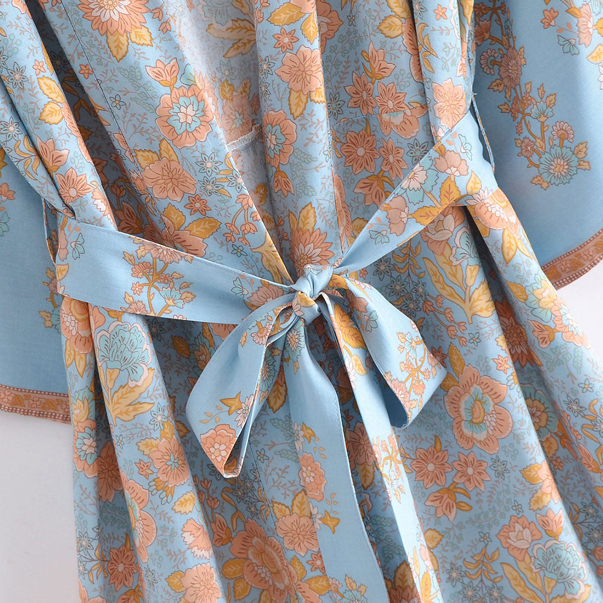 Enchanted Blue Boho Floral Print Maxi Robe