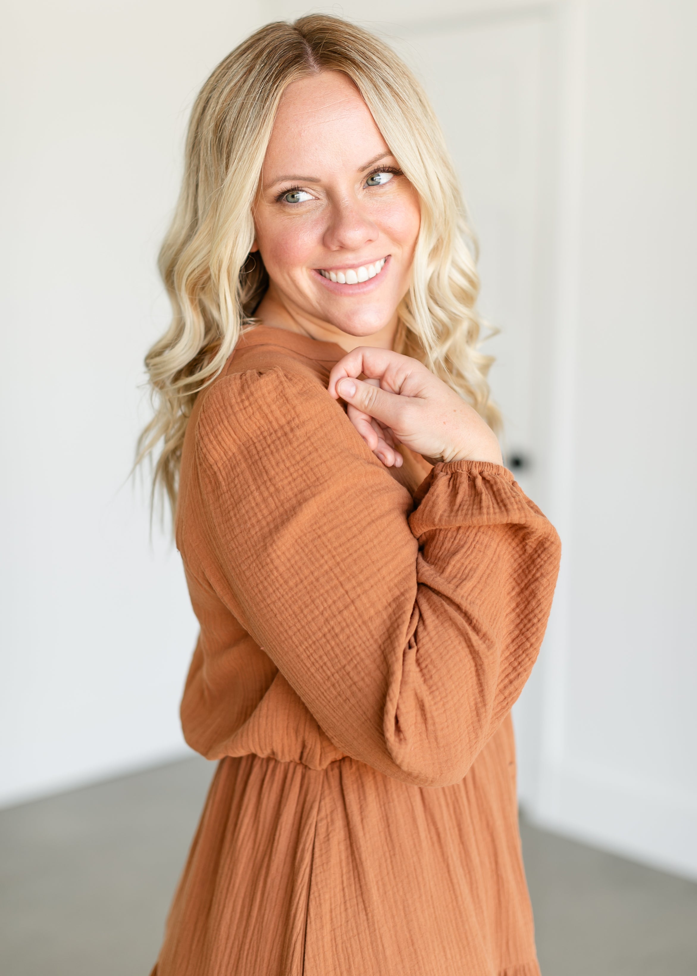 Button Up Long Sleeve Muslin Dress