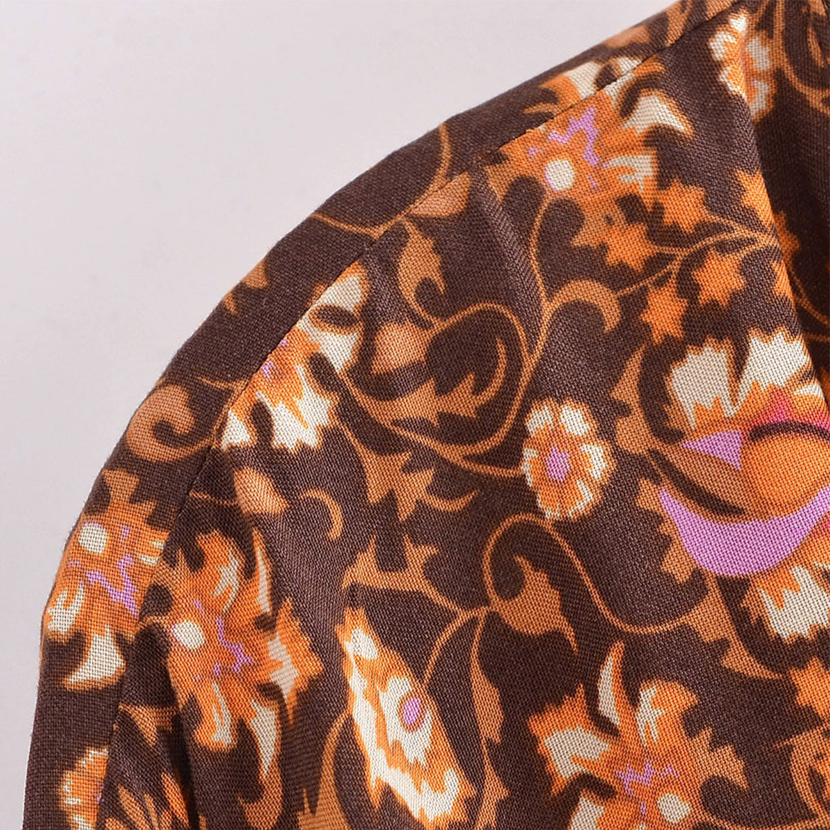 Espresso Brown Boho Floral Print Short Robe