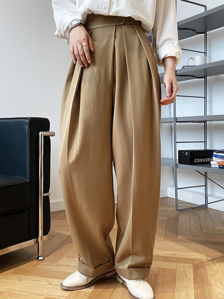 Elegant High End Pleated Wide Leg Trousers