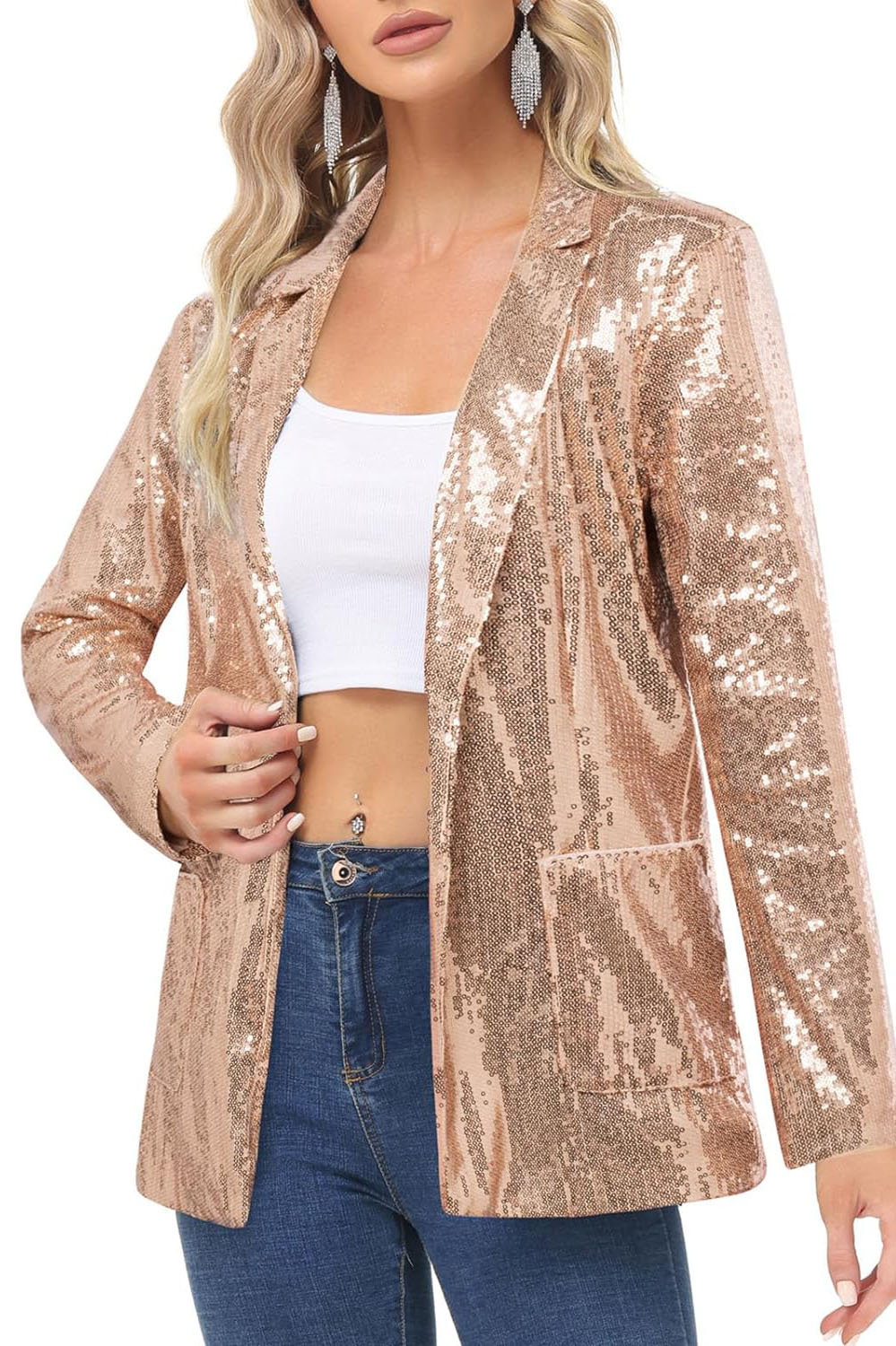 Sparkly Cardigan Coat with Pocket