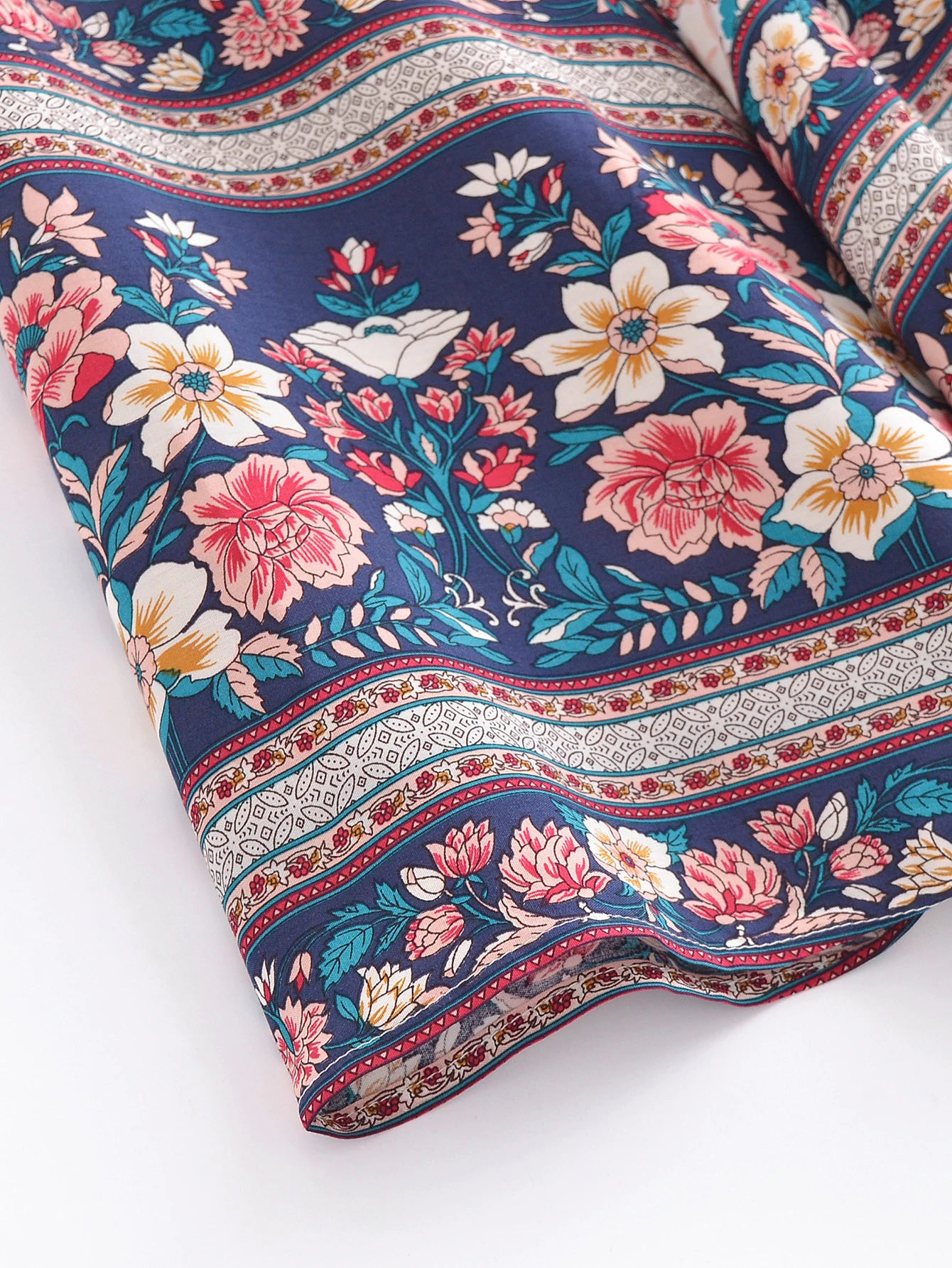 Ivory Sapphire Boho Floral Print Short Robe