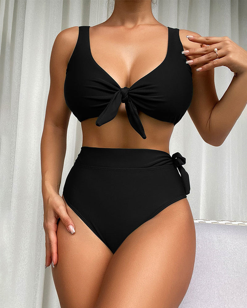 Twist Knot Bikini Sets High Waist Triangle Bottom Swimwear