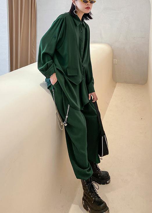 Slim suit female plus size fashion casual green shirt pants two-piece suit
