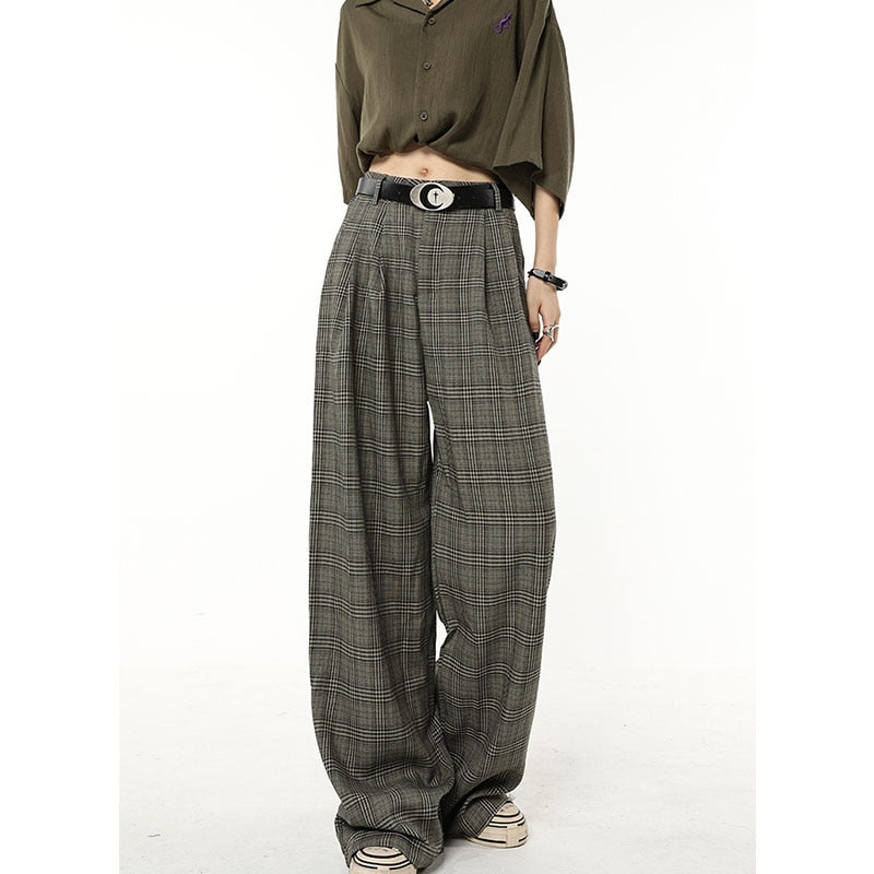 Fashionable Casual Retro Plaid Wide Leg Pants