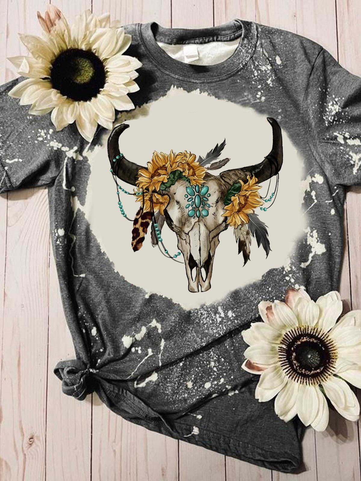 Cow Skull Turquoise Tie Dye T-shirt