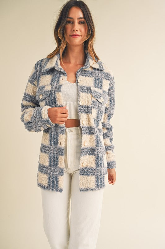 Last Forever Shacket in Blue/Cream