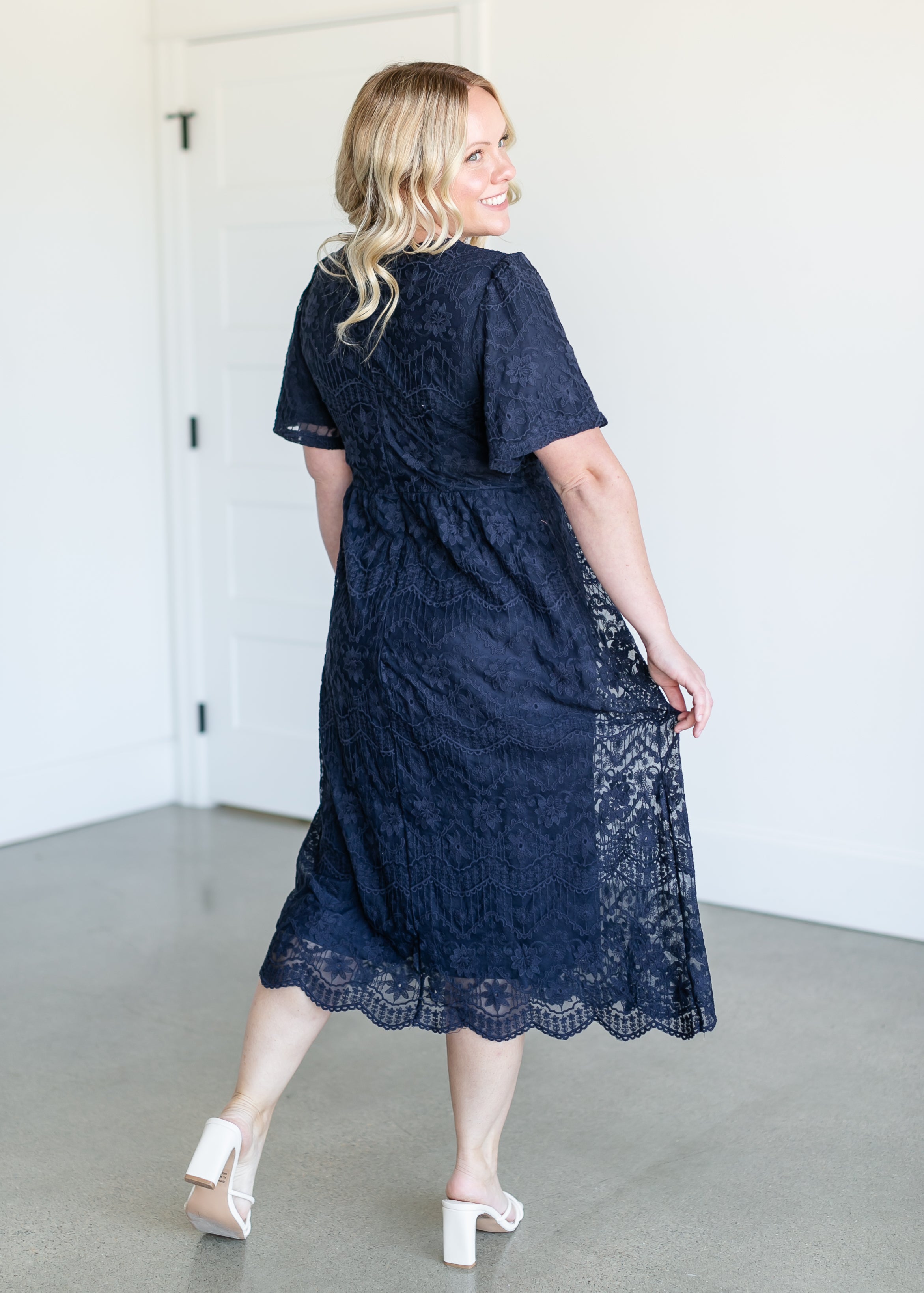 Embroidered Lace Midi Dress
