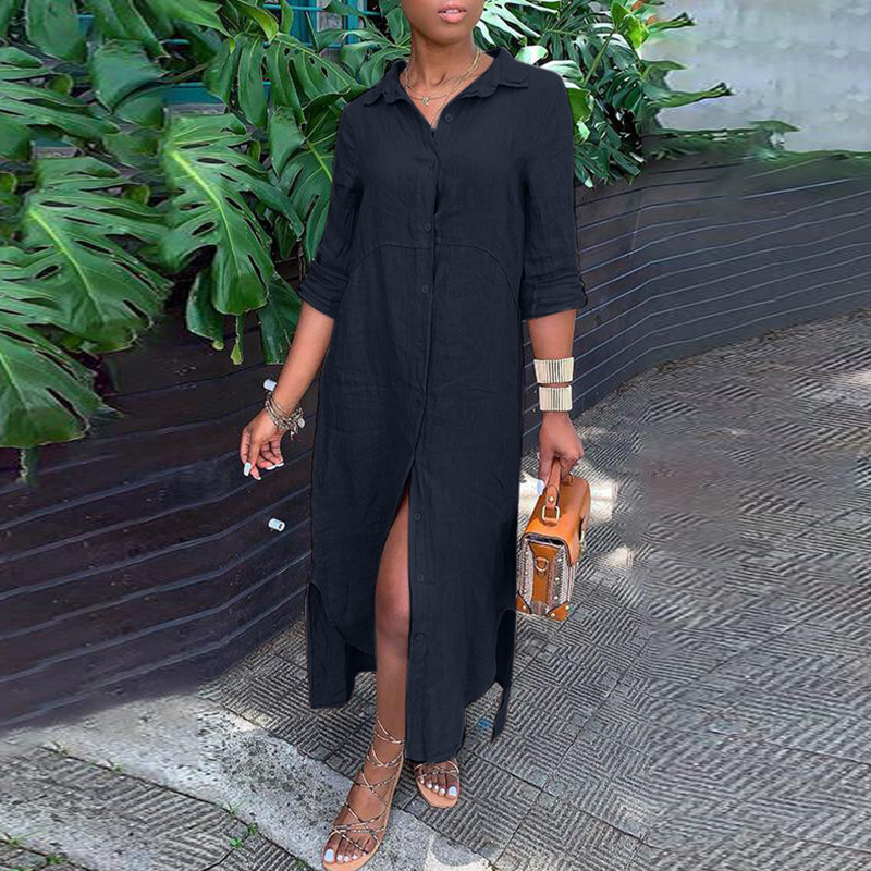 2023 New Cotton Linen Shirt Cotton Linen Button Dress