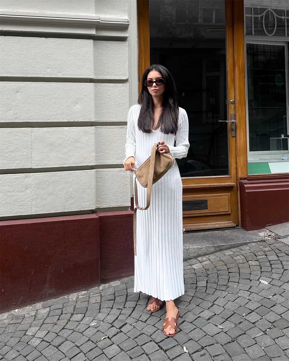 2023 Fall New Sleeved Knit Midi Dress