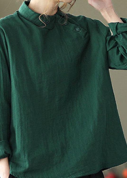 Fashion GreenPeter Pan Collar Button Fall Asymmetrical Design Top Long Sleeve