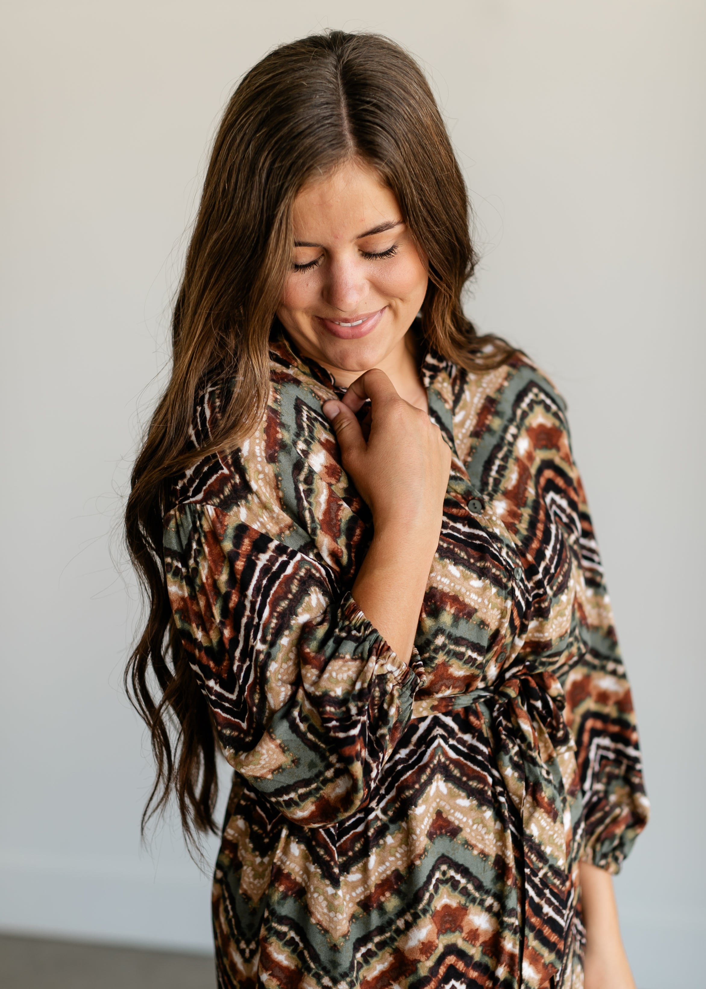 Abstract Chevron Midi Shirtdress - FINAL SALE