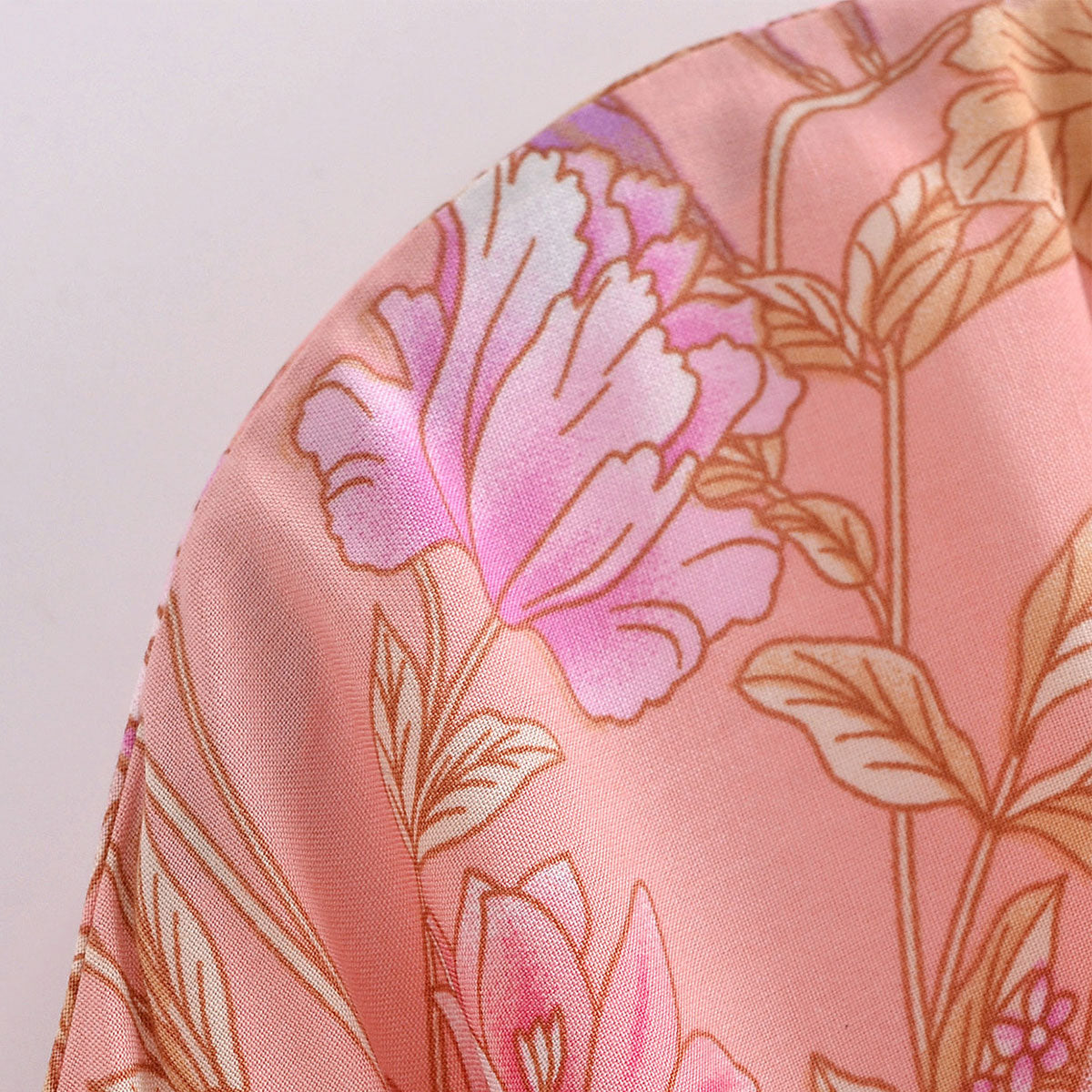 Rosy Pink Butterfly Boho Floral Print Short Robe