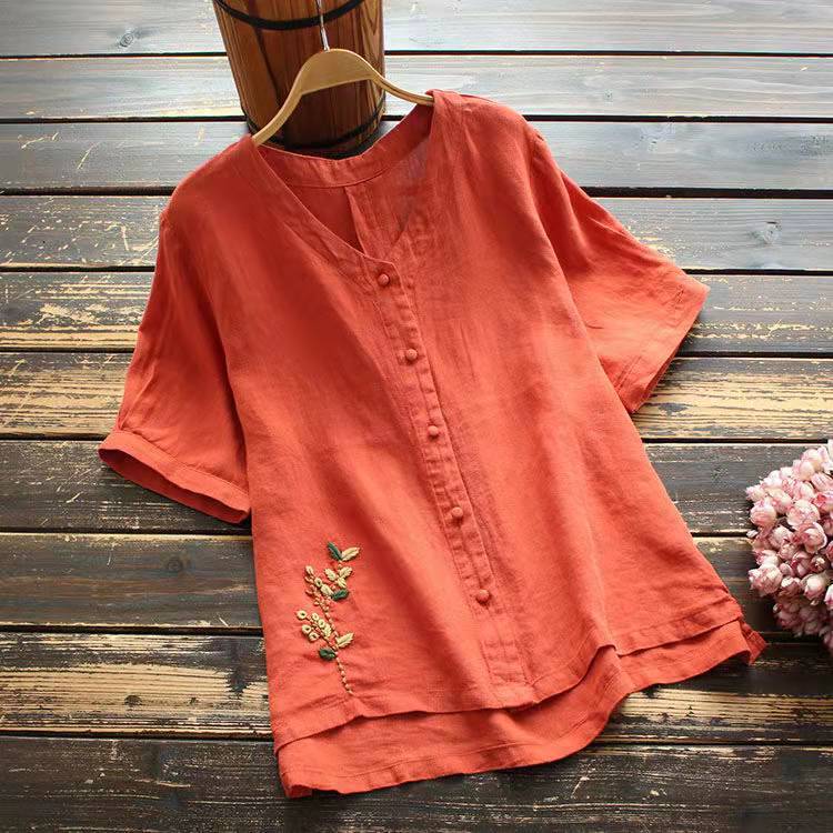 Linen Cotton Embroider Casual Shirt-Buy 3 Free Shipping