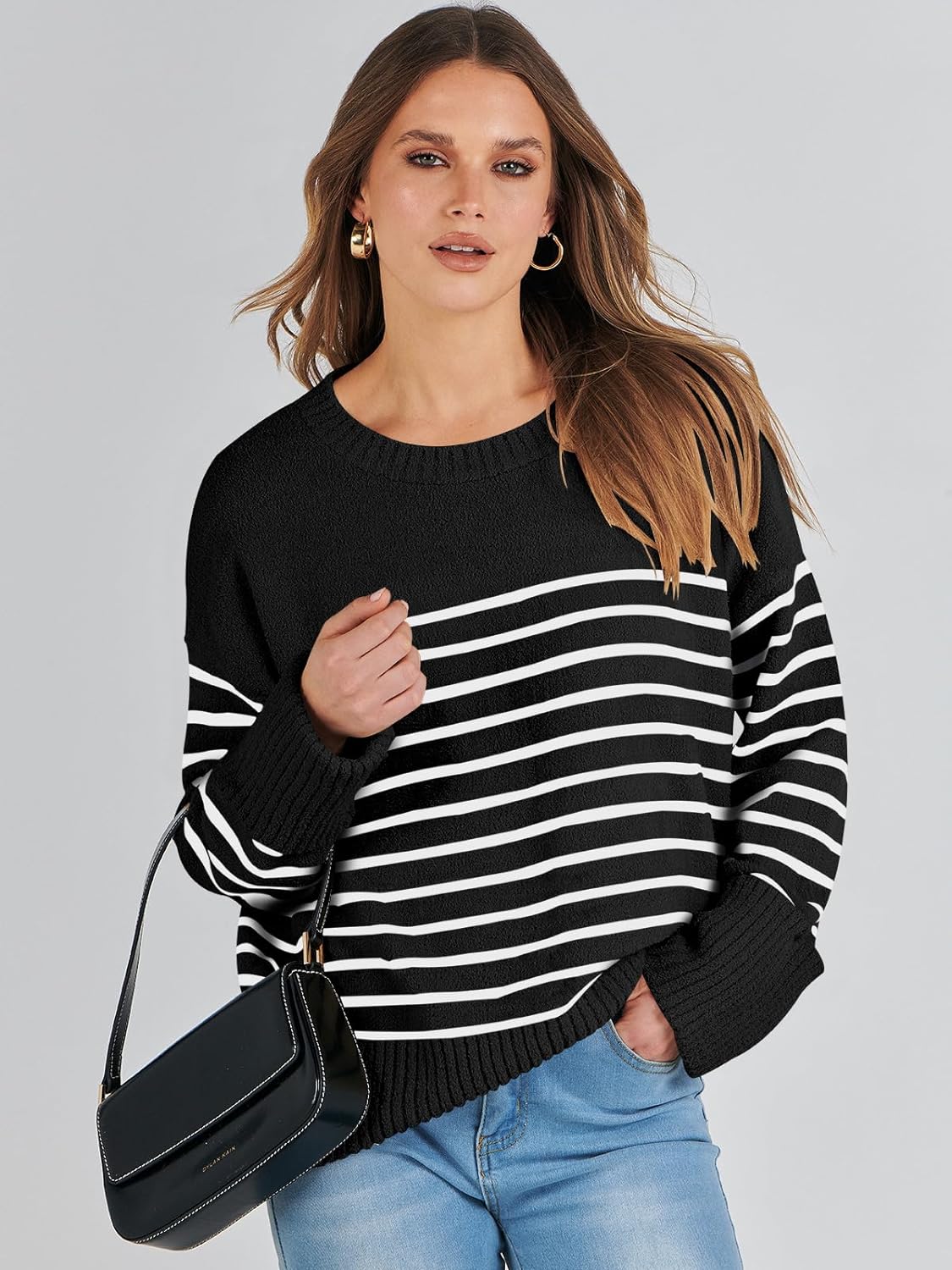 Women's Crewneck Long Sleeve Oversized Fuzzy Knit Chunky Warm Pullover Sweater Top