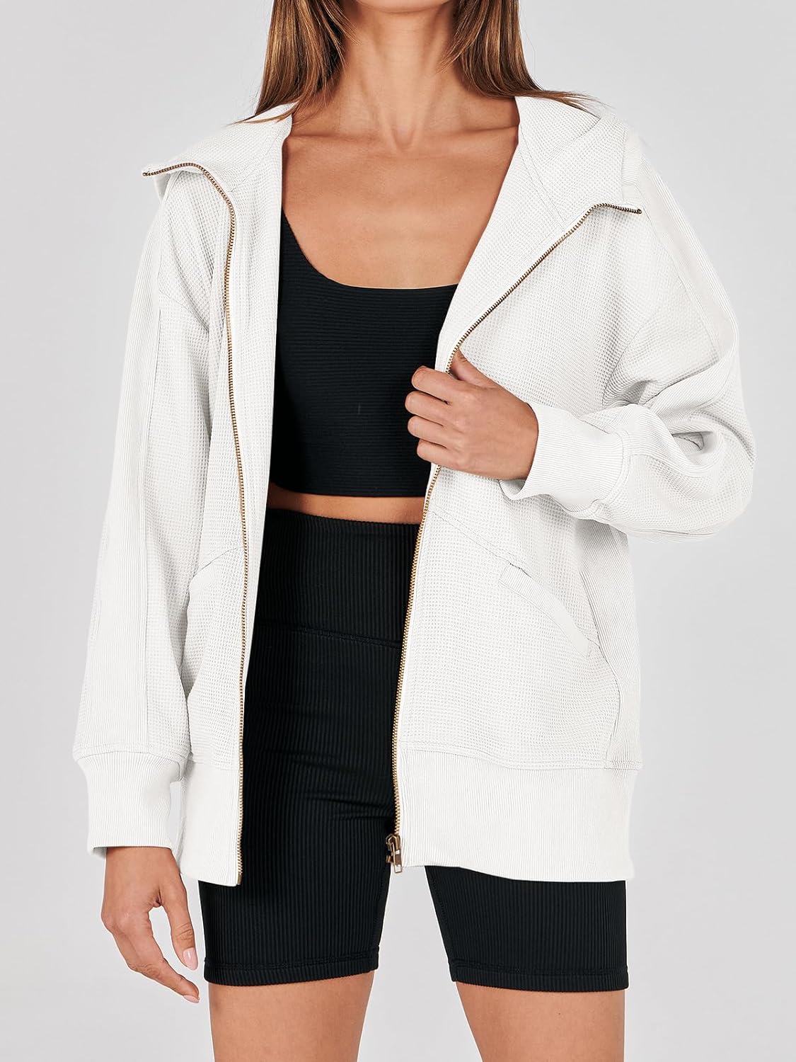 Waffle Knit Casual Jackets Outerwear