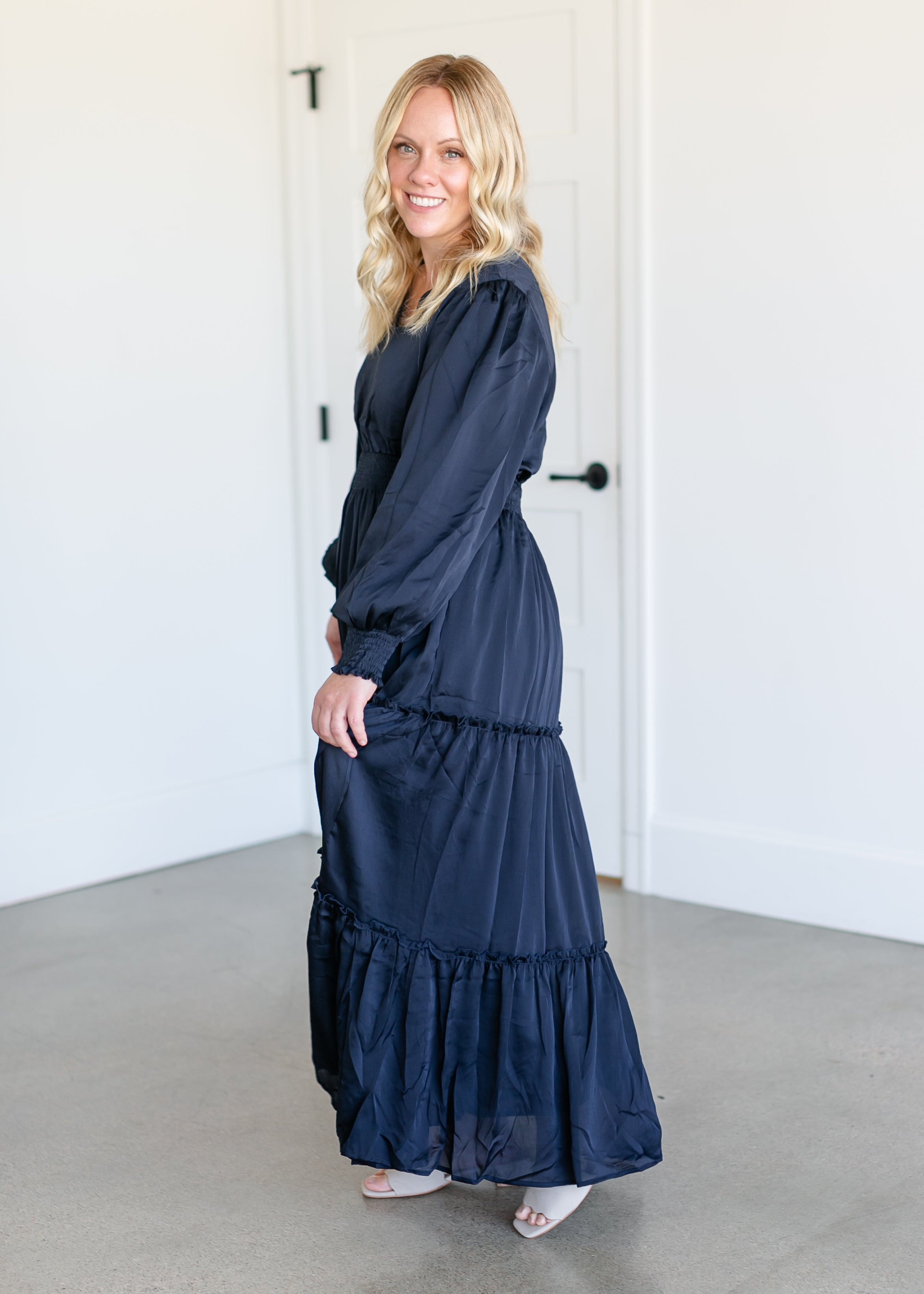 Anastasia Long Sleeve Satin Maxi Dress