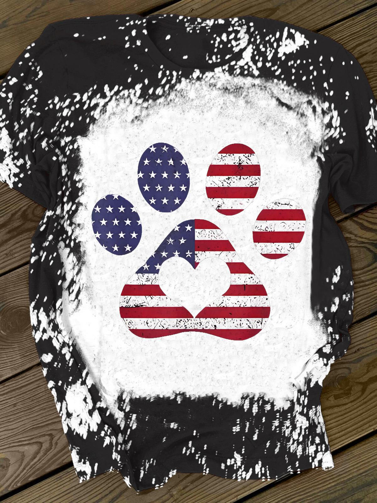 USA Flag Print Paw Tie Dye T-shirt