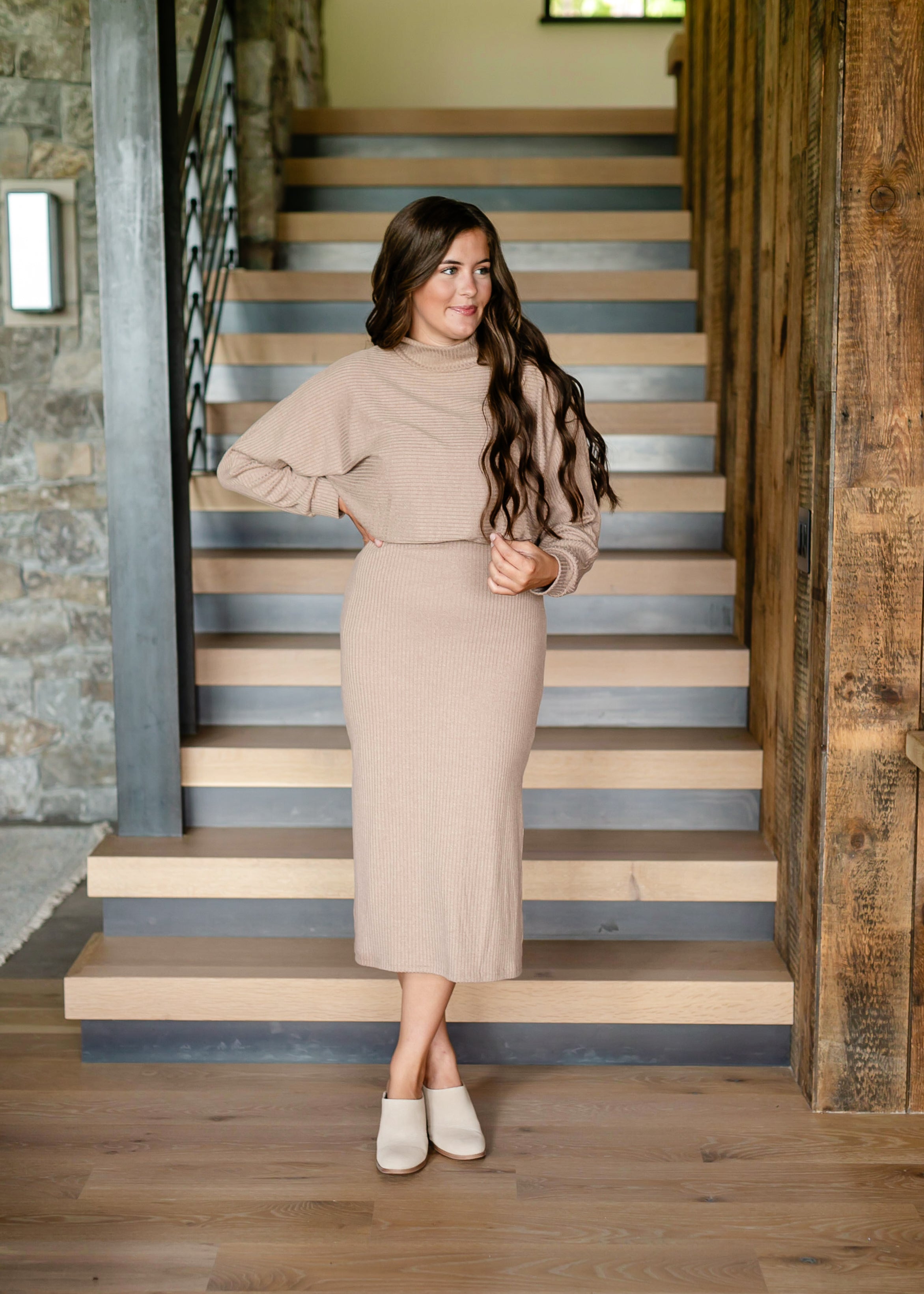 Mockneck Ribbed Jersey Maxi Dress