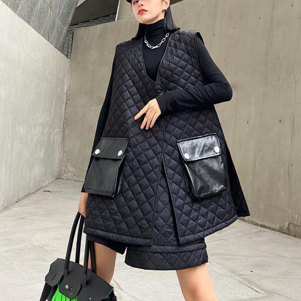 Women's Retro western fashion cotton vest Shorts Black two piece set