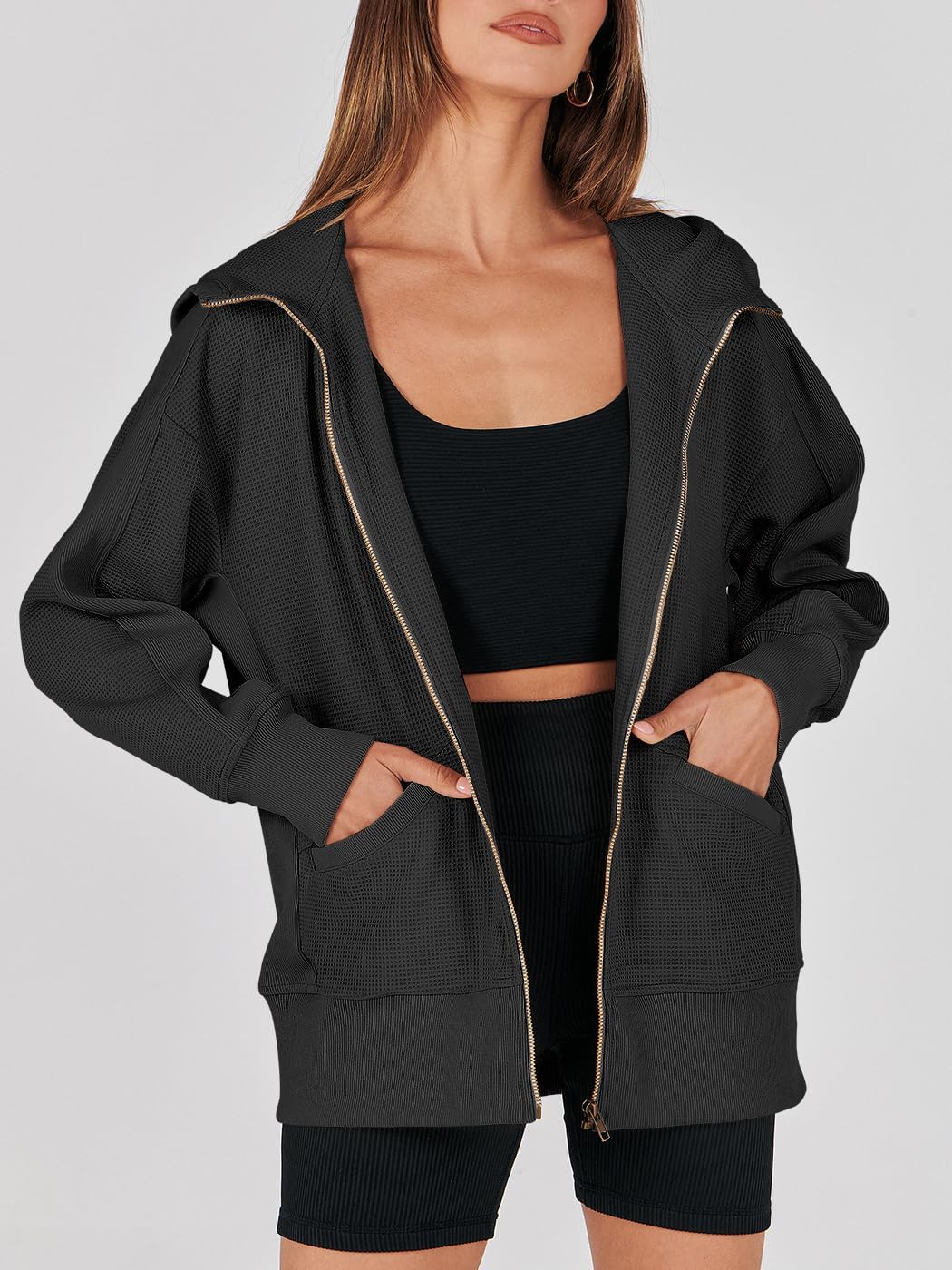 Waffle Knit Casual Jackets Outerwear