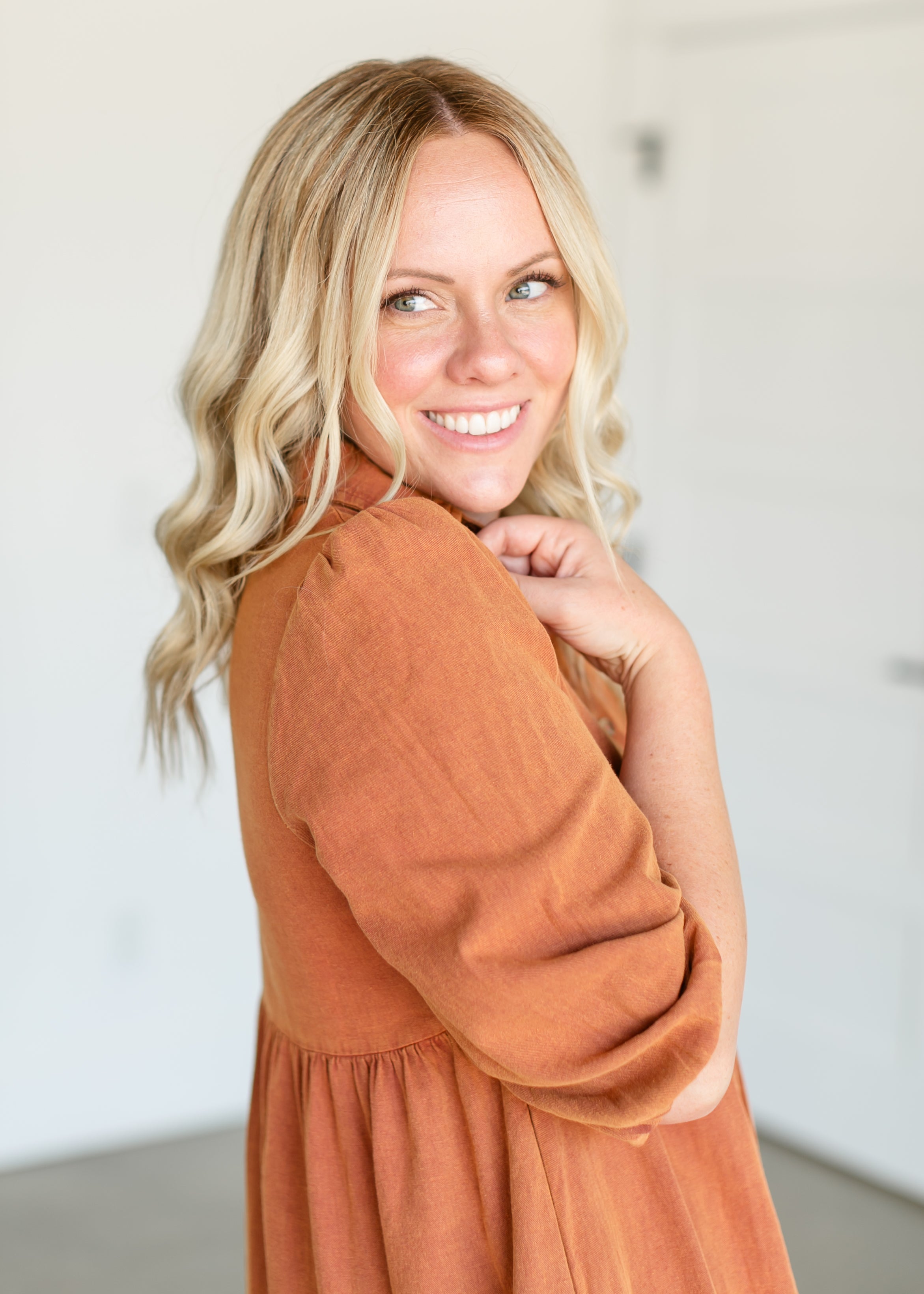 Collared Denim Midi Shirt Dress