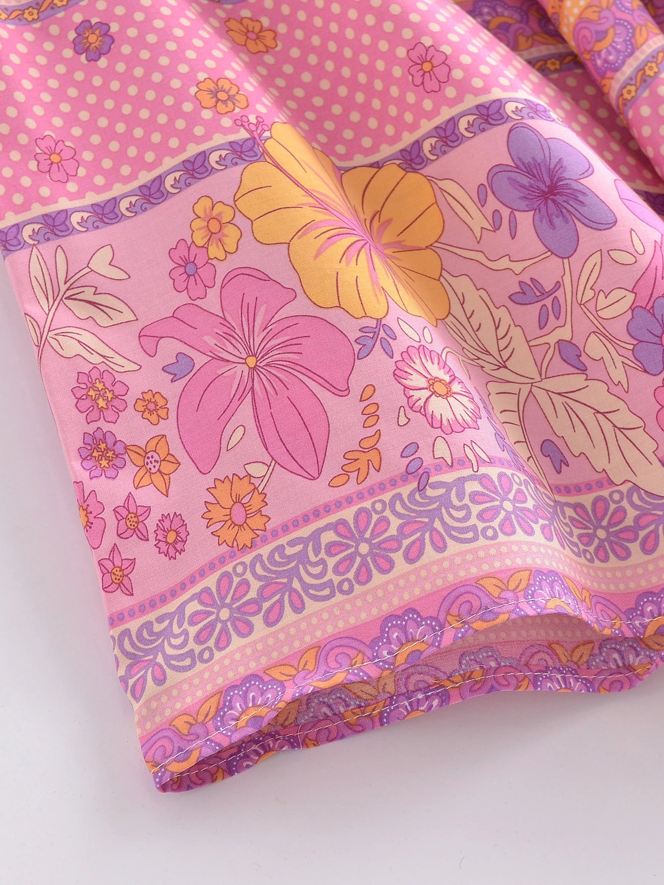 Pink Hibiscus Boho Floral Print Short Robe