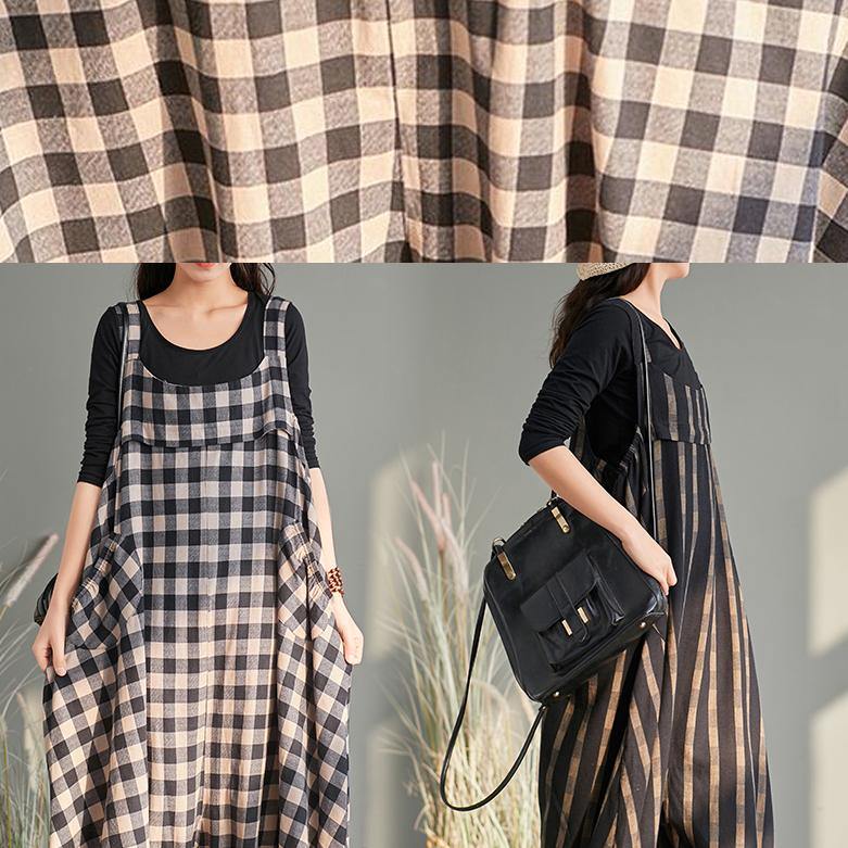 New cage pants casual plaid jumpsuit cotton and linen overalls women