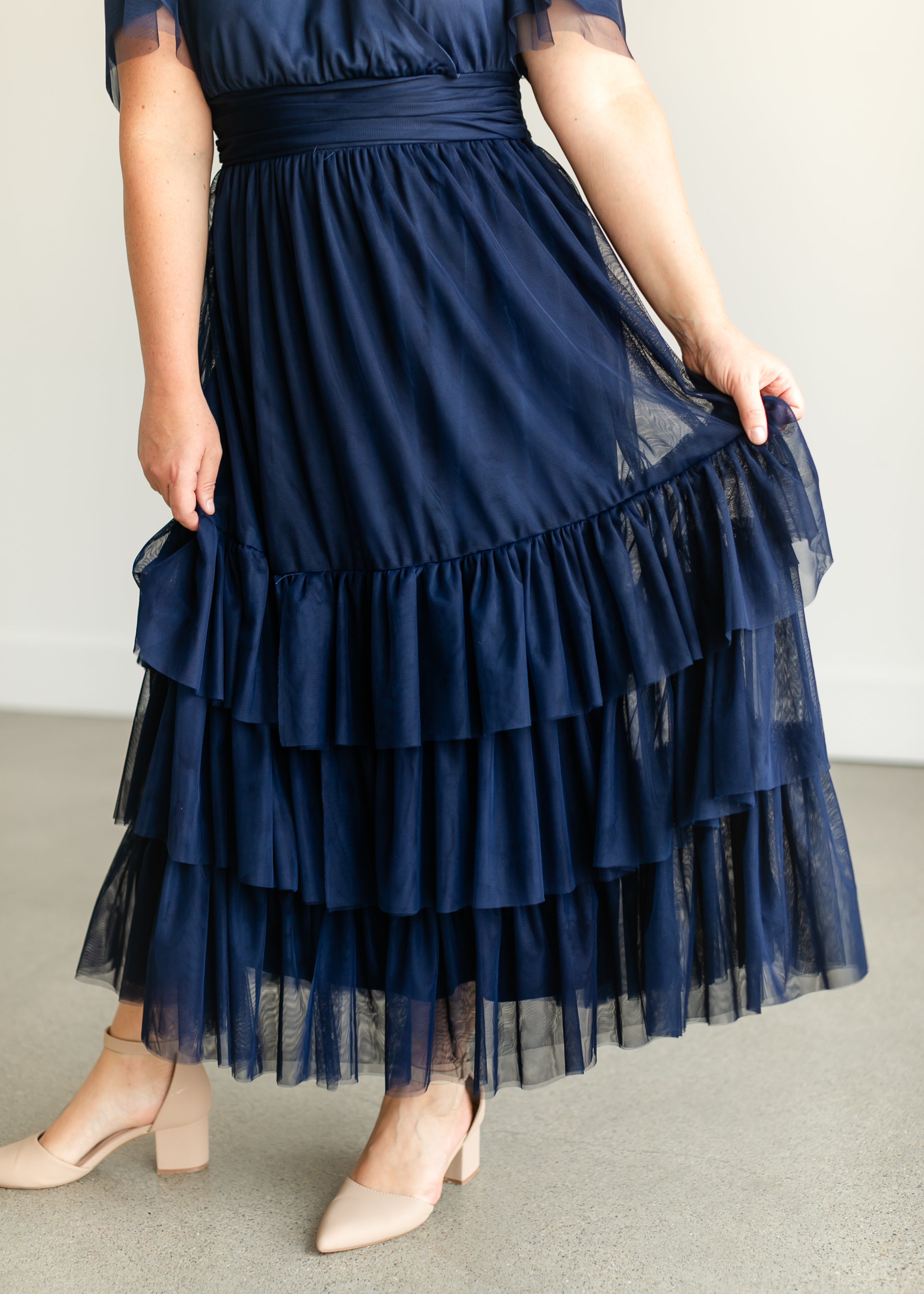 Tulle Tiered Short Sleeve Maxi Dress