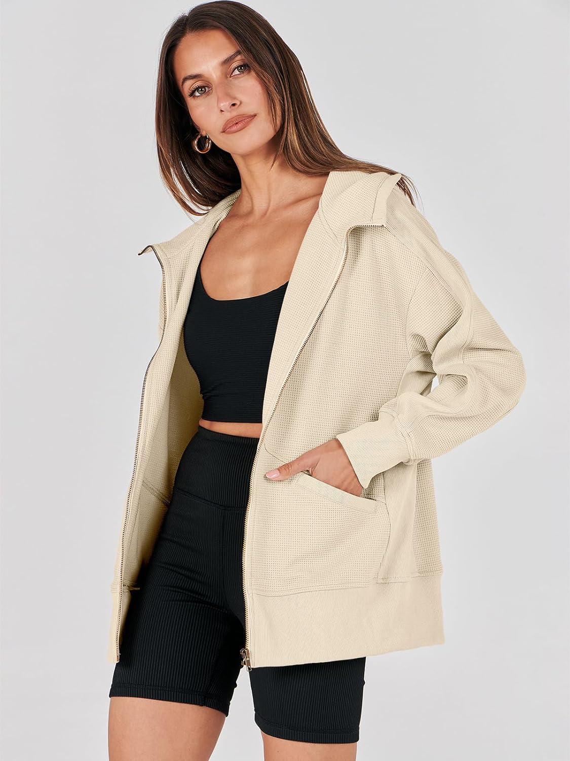 Waffle Knit Casual Jackets Outerwear