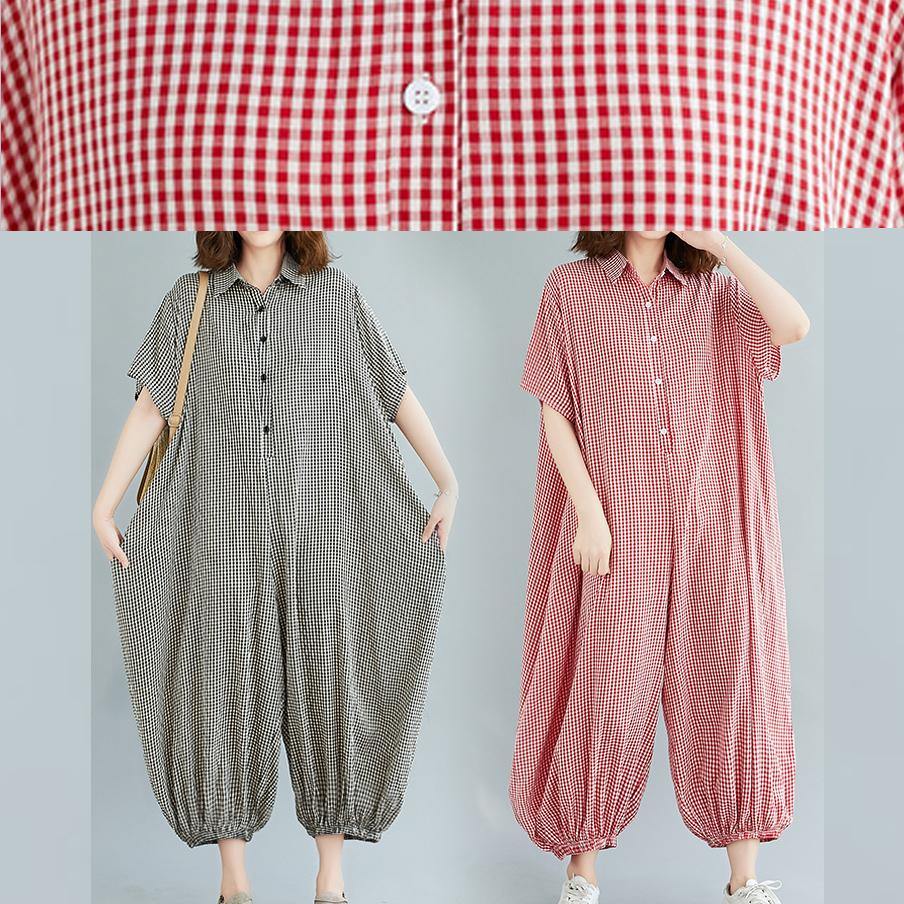 Bohemian red plaidpant Thin summerSewing wild jumpsuit