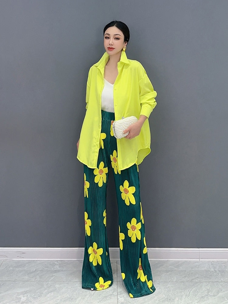 Classy Casual Floral Light Blouse & Trousers 2-Piece Set