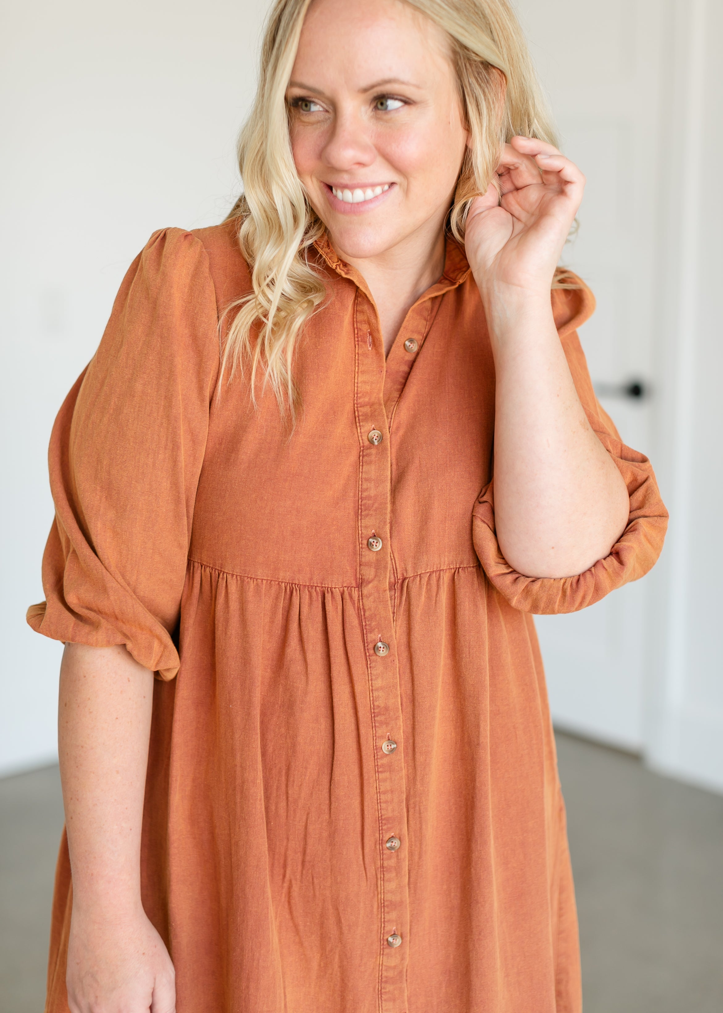 Collared Denim Midi Shirt Dress
