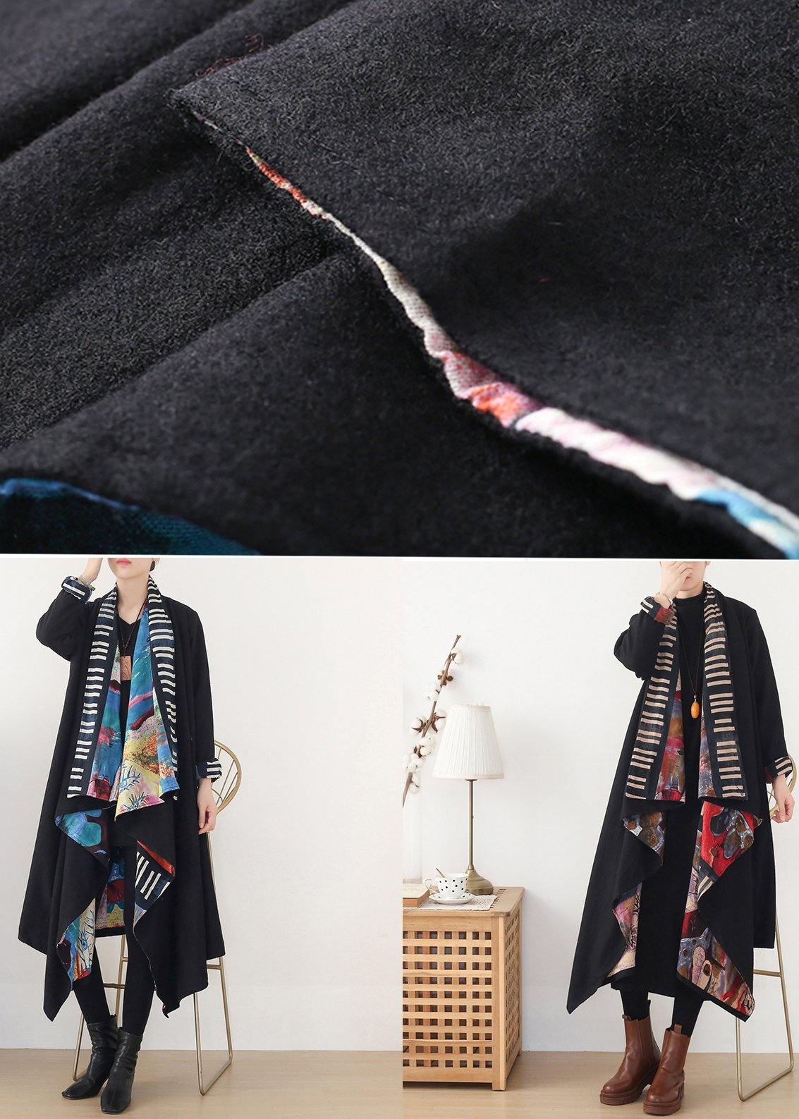 Luxury plus size clothing medium length jackets spring outwear black red patnchwork wool coat