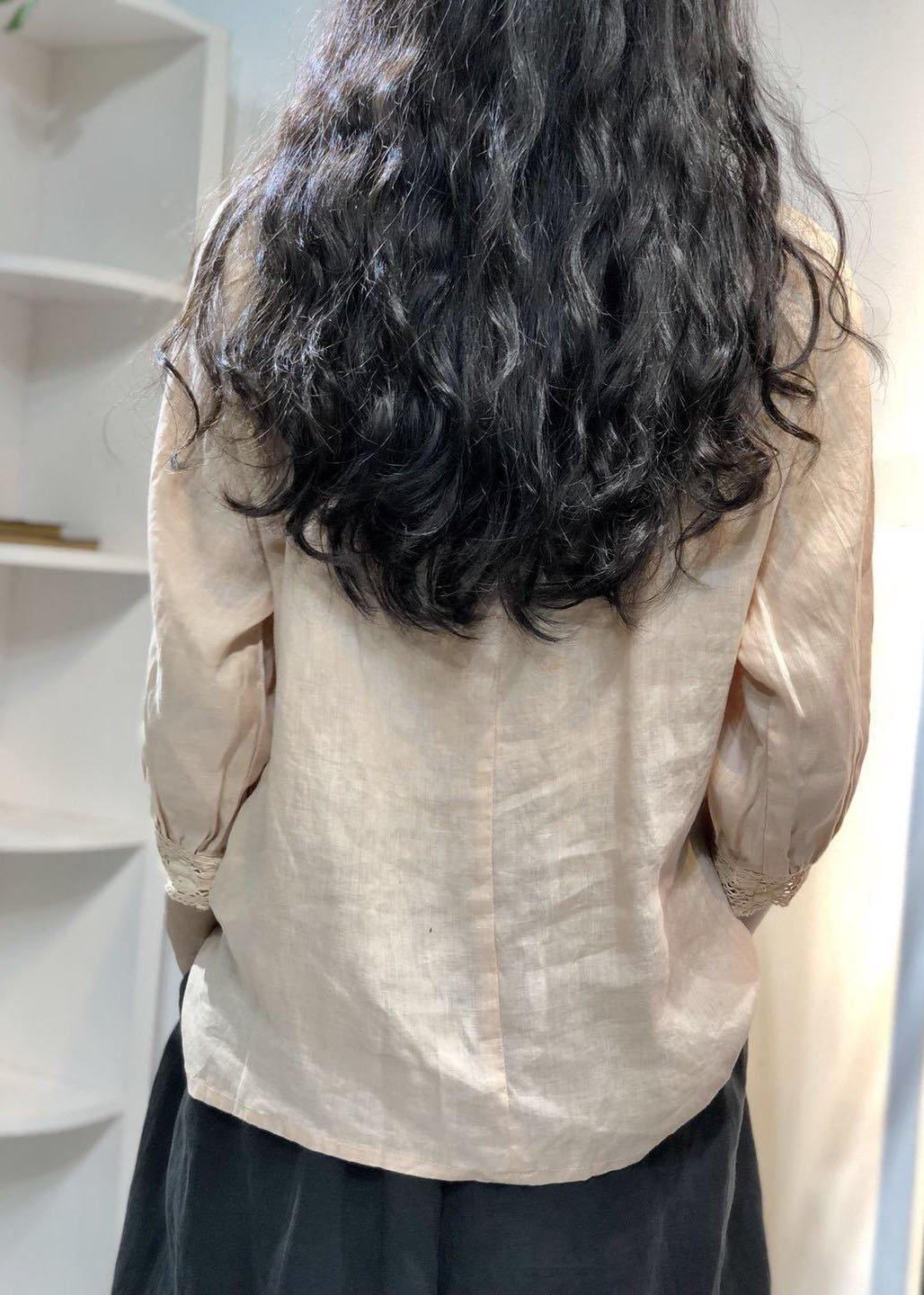 French lace collar linen clothes Neckline light pink top fall