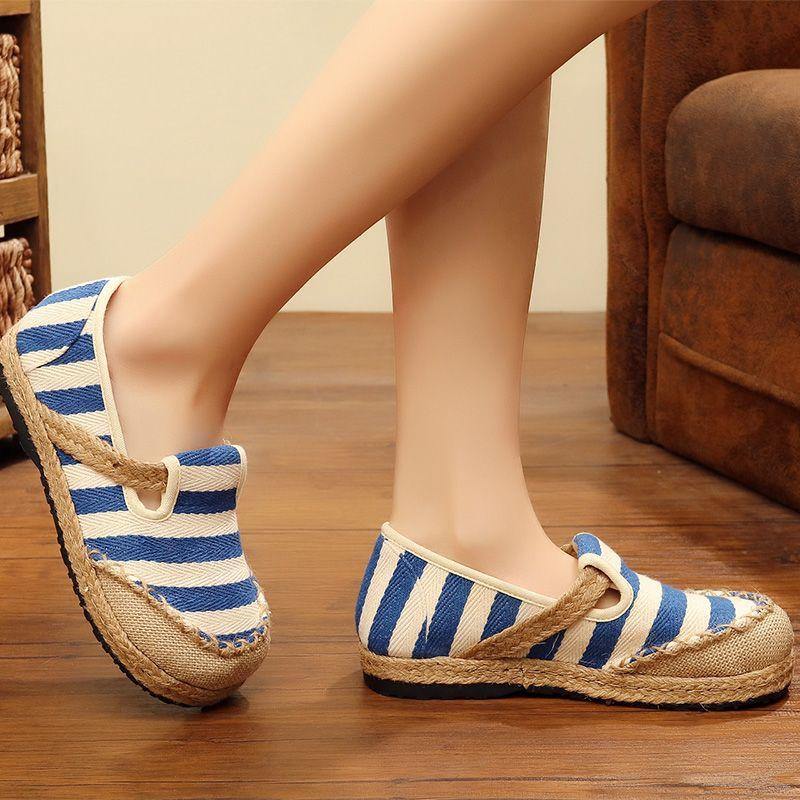 Red Striped Patchwork Flat Feet Shoes