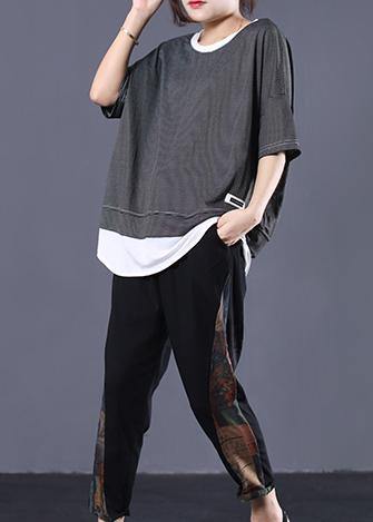 DIY false two pieces cotton clothes Tutorials black striped tops summer