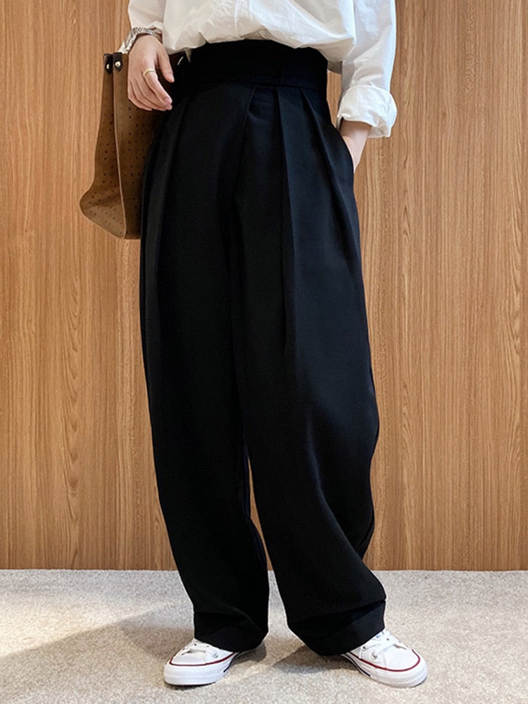 Elegant High End Pleated Wide Leg Trousers