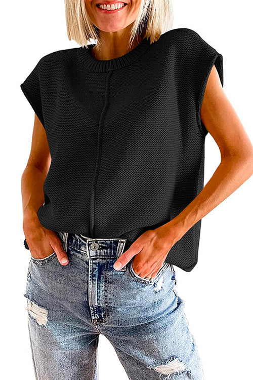 Trixiedress Crewneck Cap Sleeves Pullover Sweater