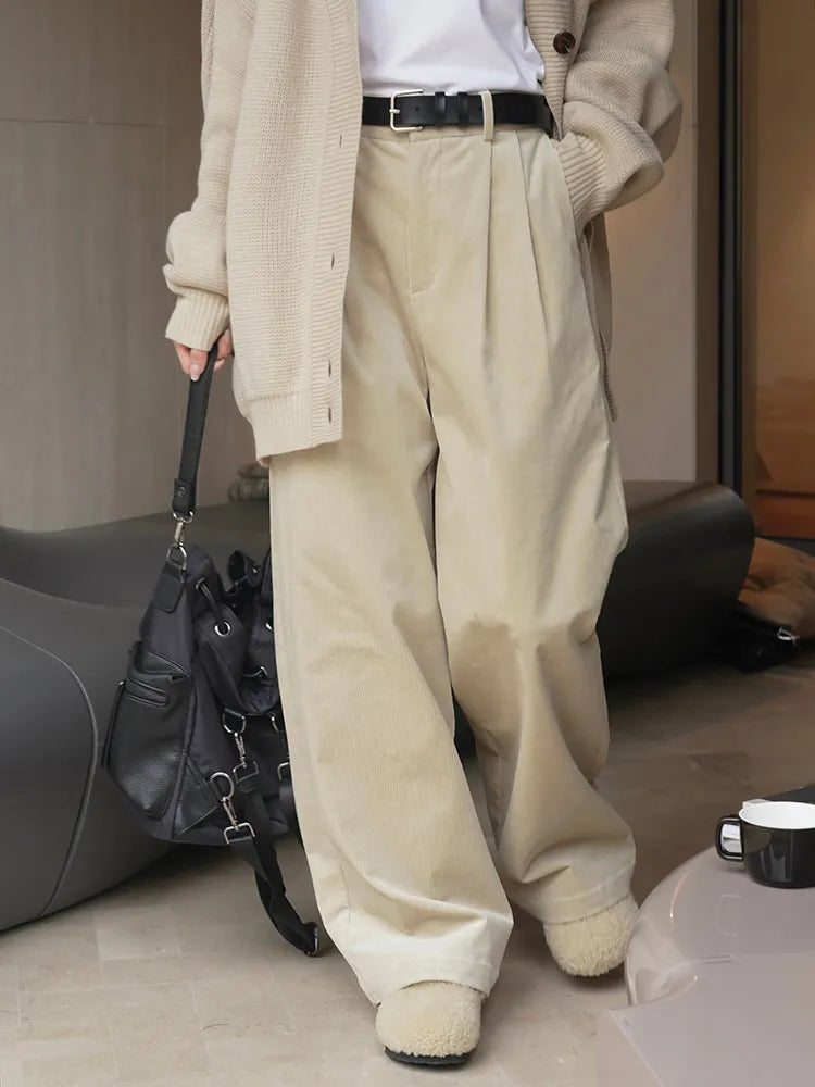 Retro-Inspired High Waist Corduroy Wide Leg Pants