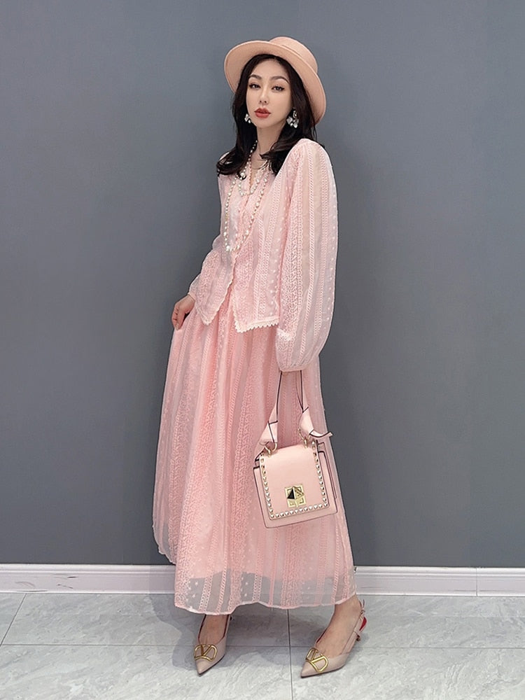 Celine Mesh Puff Sleeves Top & Skirt 2-Piece Set