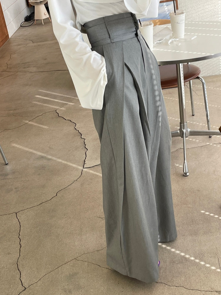 Daily Elegant Pleats Women's High Waist Wide Leg Trousers