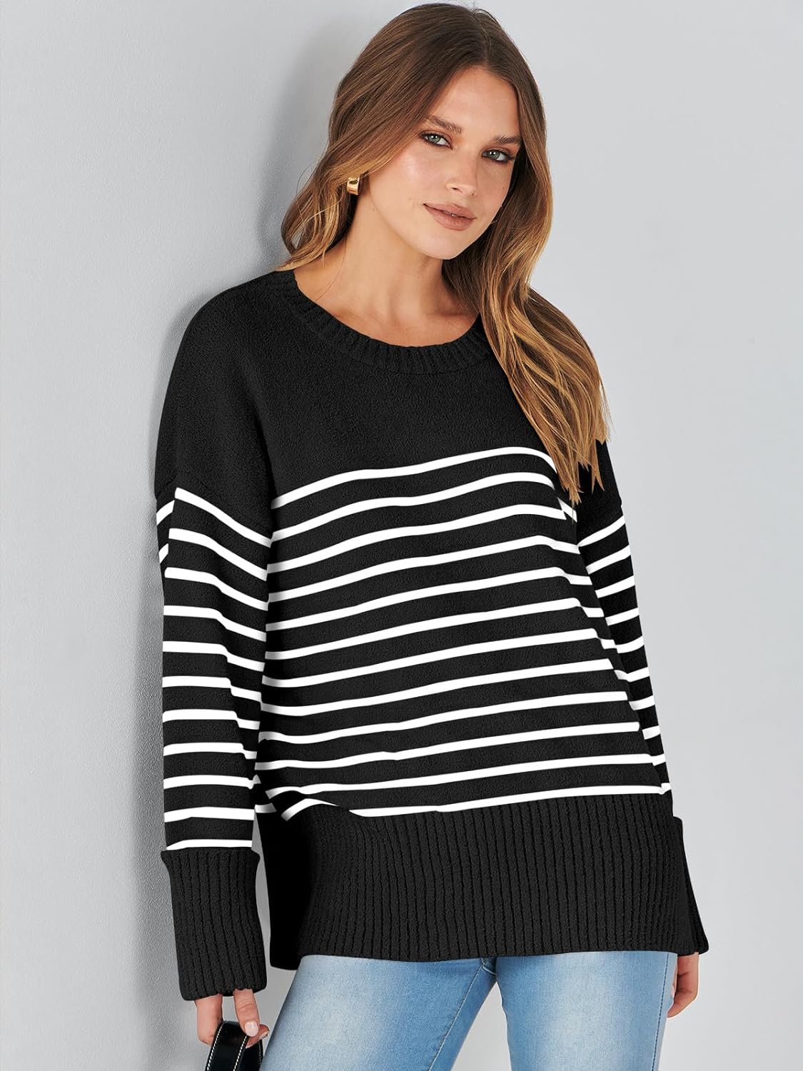 Women's Crewneck Long Sleeve Oversized Fuzzy Knit Chunky Warm Pullover Sweater Top