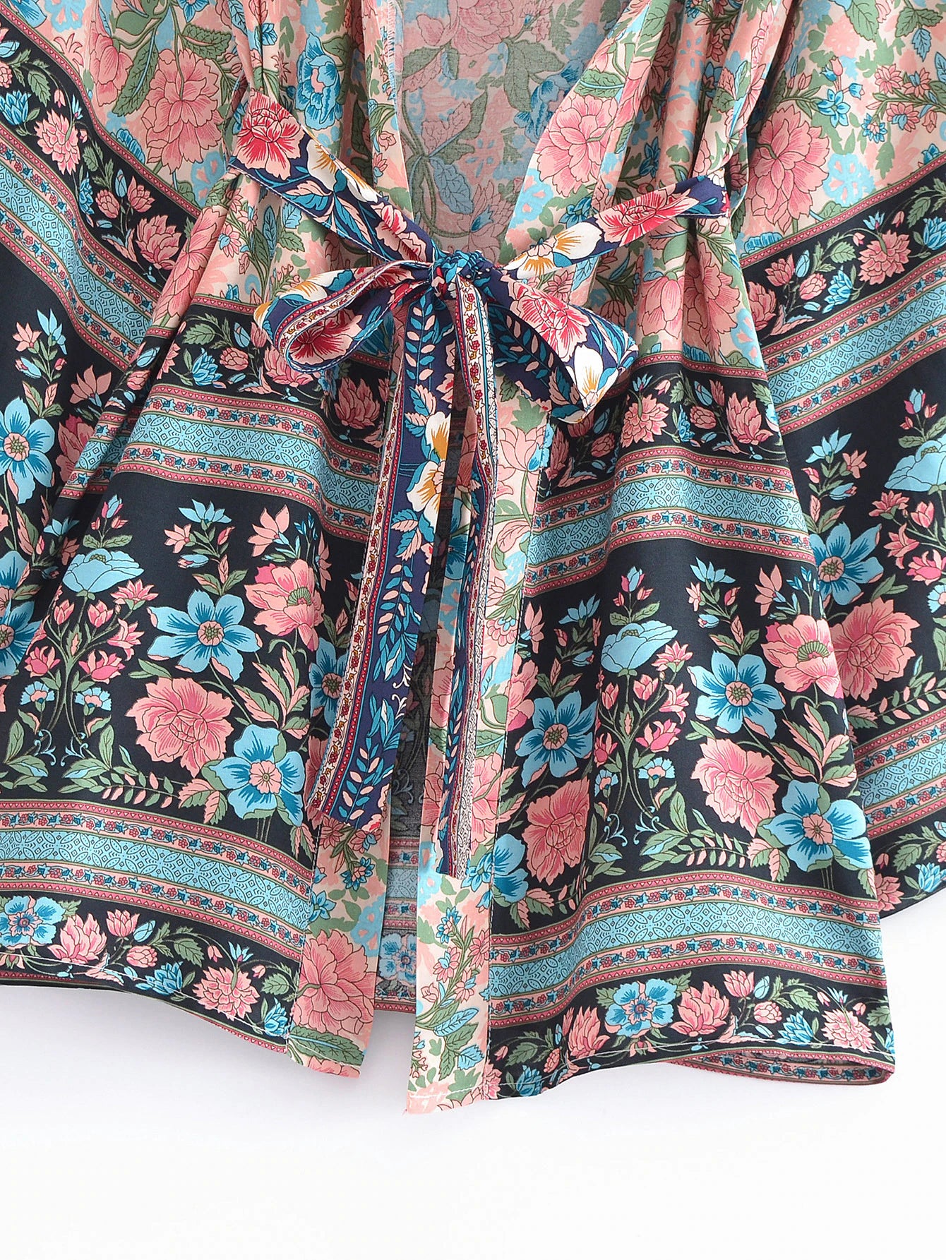 Sapphire Pink Boho Floral Print Short Robe