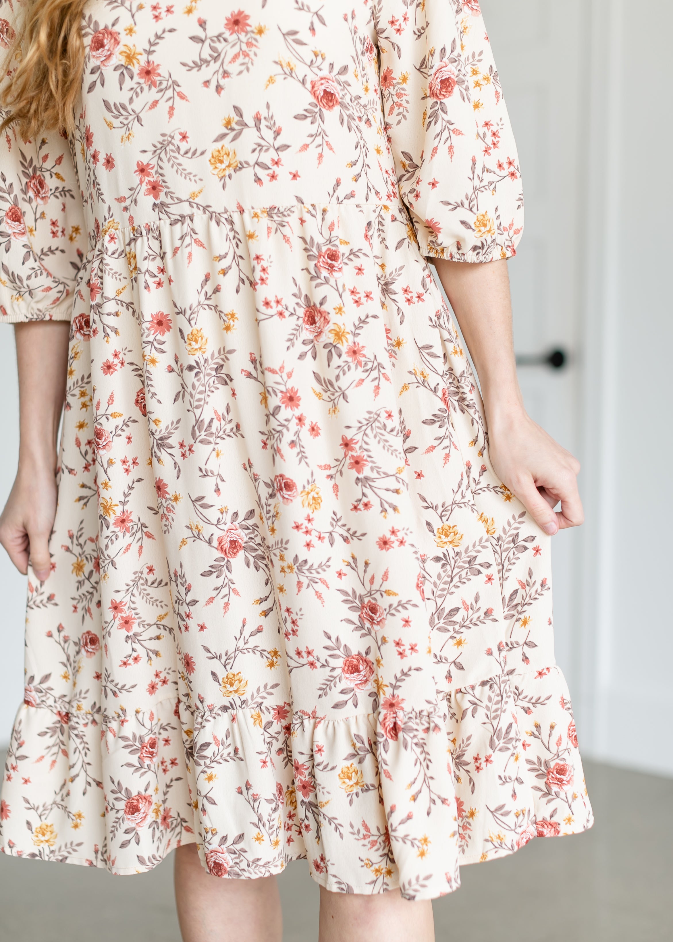 Floral 3/4 Sleeve Midi Dress