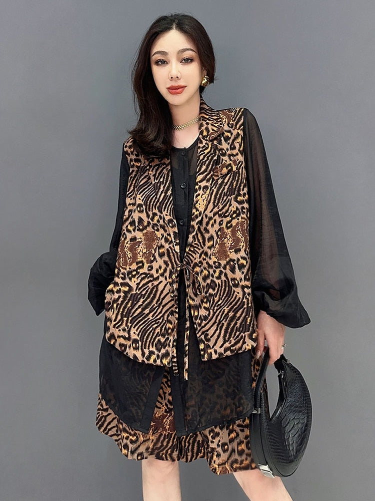 Casual Luxe Leopard Print Top & Shorts 2-Piece Set