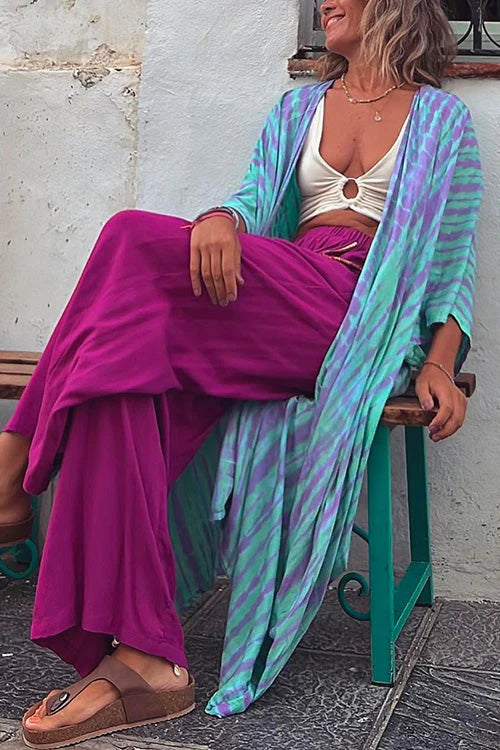 Trixiedress Open Front Color Block Tie Dye Long Cardigans