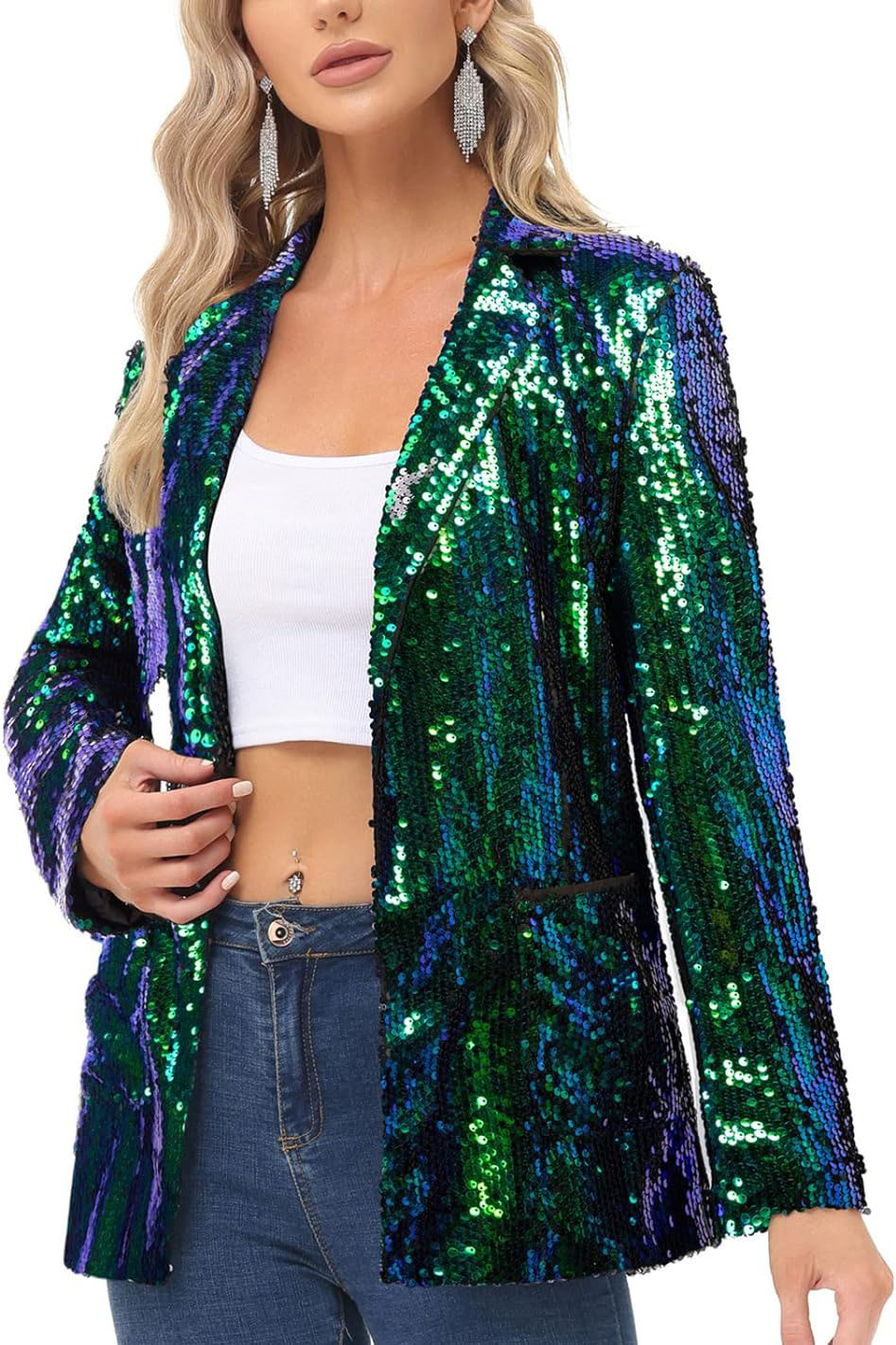 Sparkly Cardigan Coat with Pocket